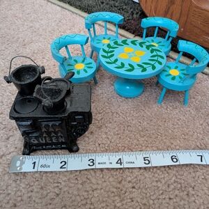 Miniature Blue Dining Set with Black Stove